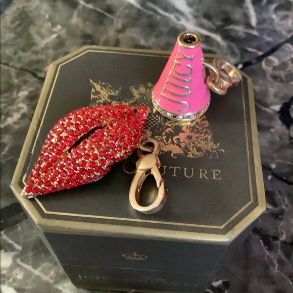 Y2k Authentic original vintage Juicy couture crystal red lip charm, pink horn - Picture 2 of 4